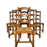 Set of 6 solid wood chairs with straw seat - Rustic style