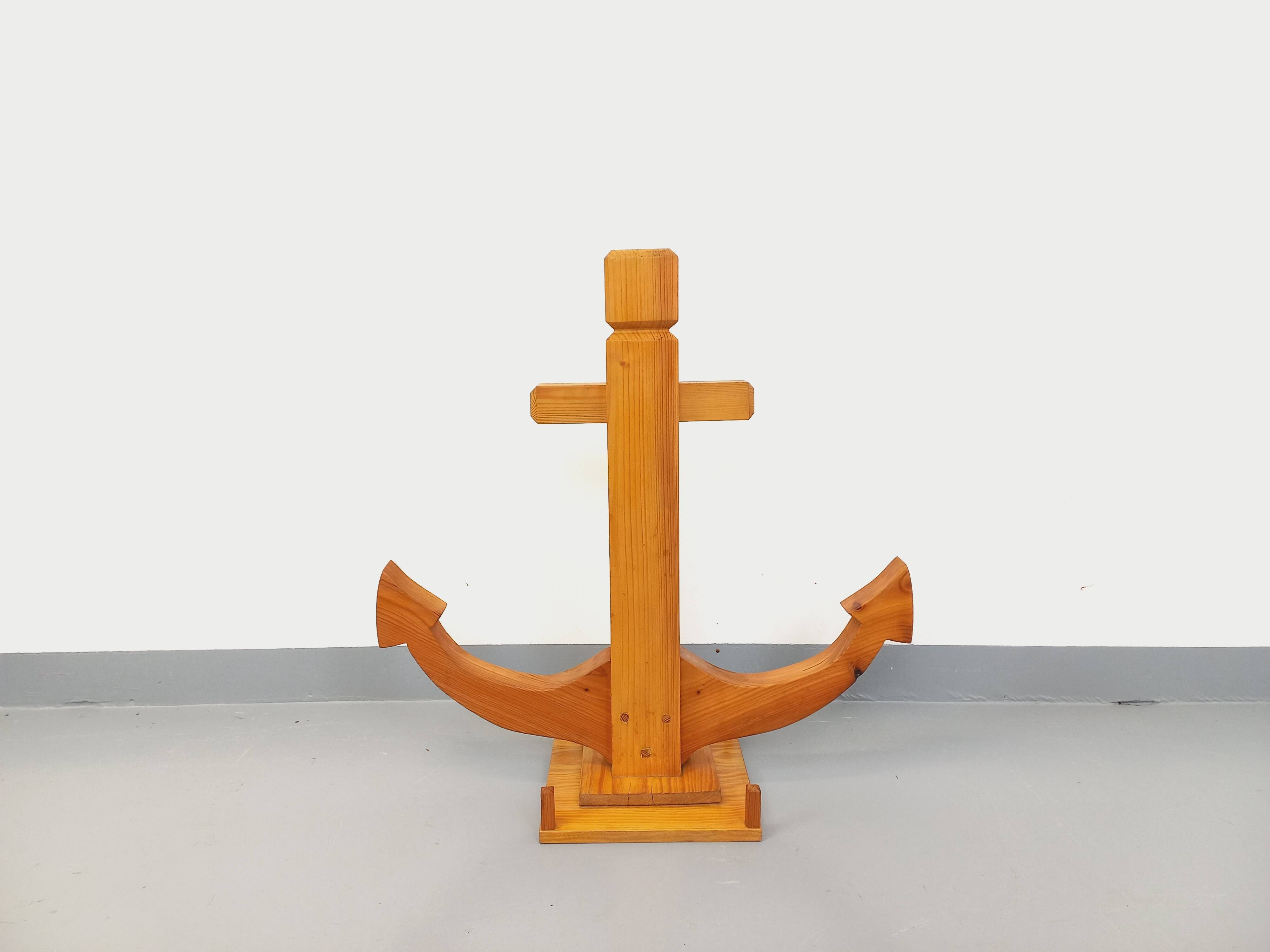 Large vintage decorative anchor in pine wood