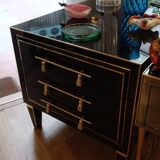 Pair of nightstands in stained glass and brass