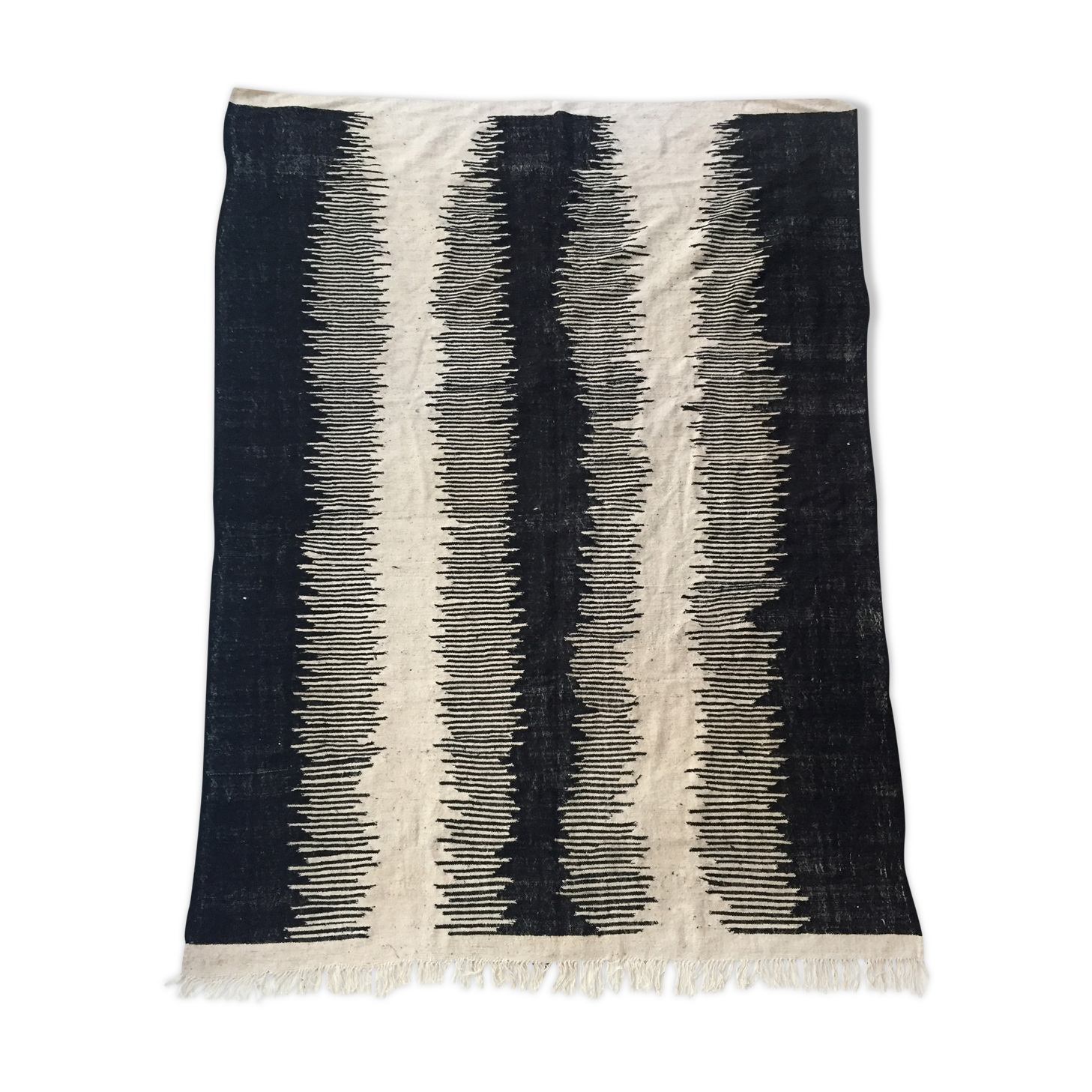 Tapis Kilim berbère marocain écru et noir 292x193cm