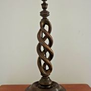 French tall wooden carved open weave barley twist table lamp base