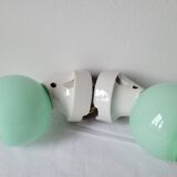 Duo of wall lamps in porcelain and green opaline