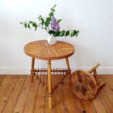 Round rattan marquetry coffee table