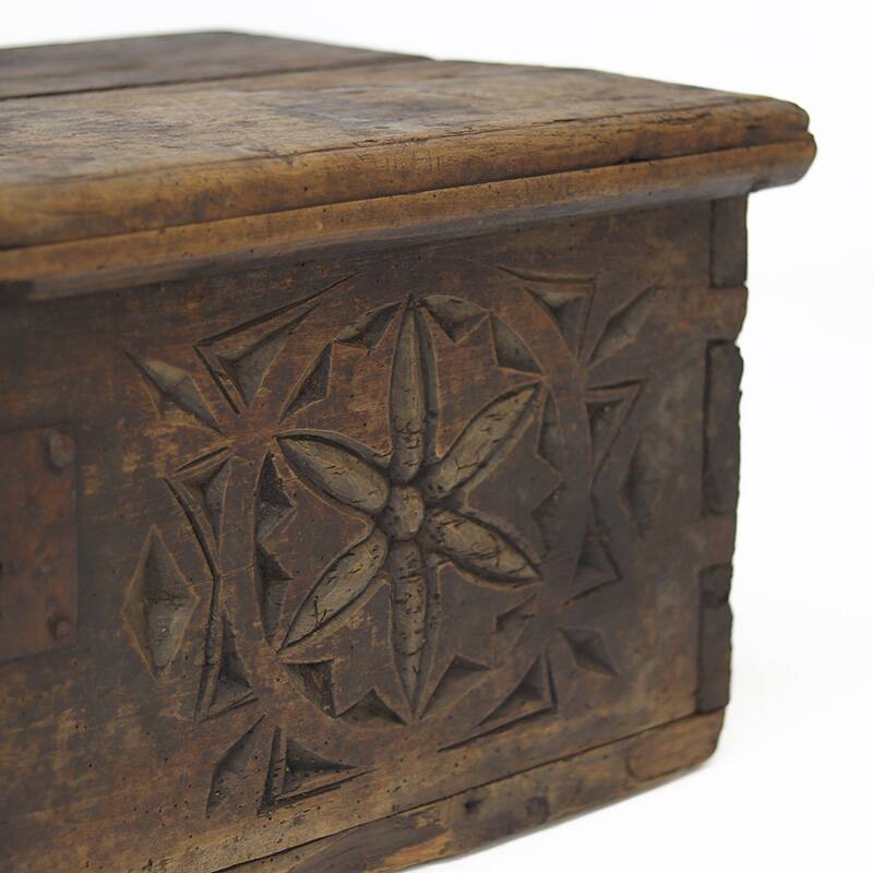 Antique 18th Century Spanish Folk Art Carved Chest