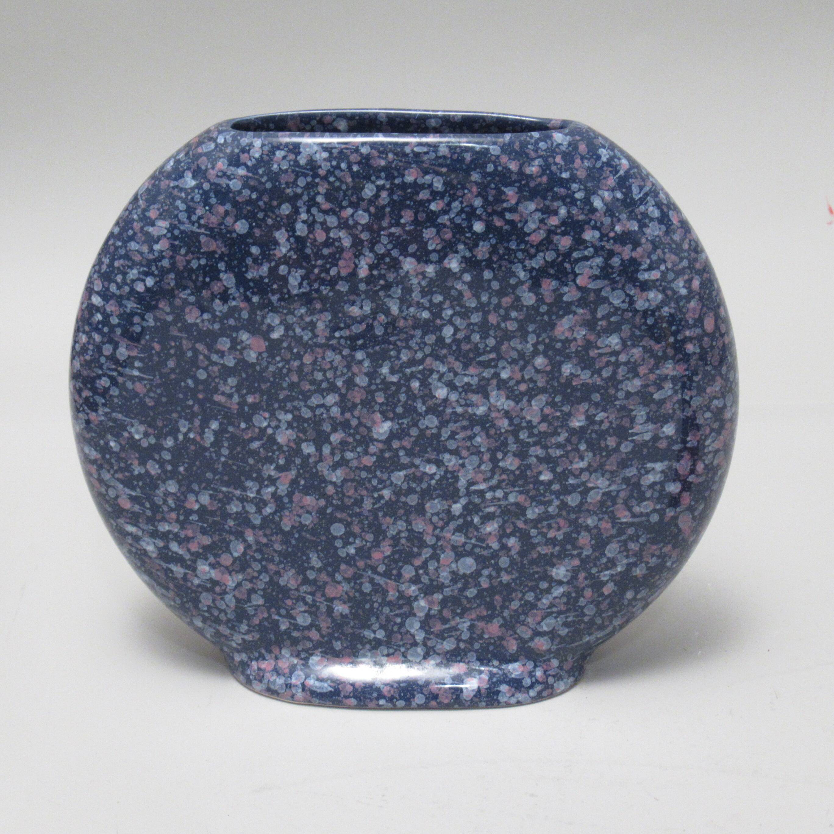 Blue speckled pink disc vase from the 1980s.