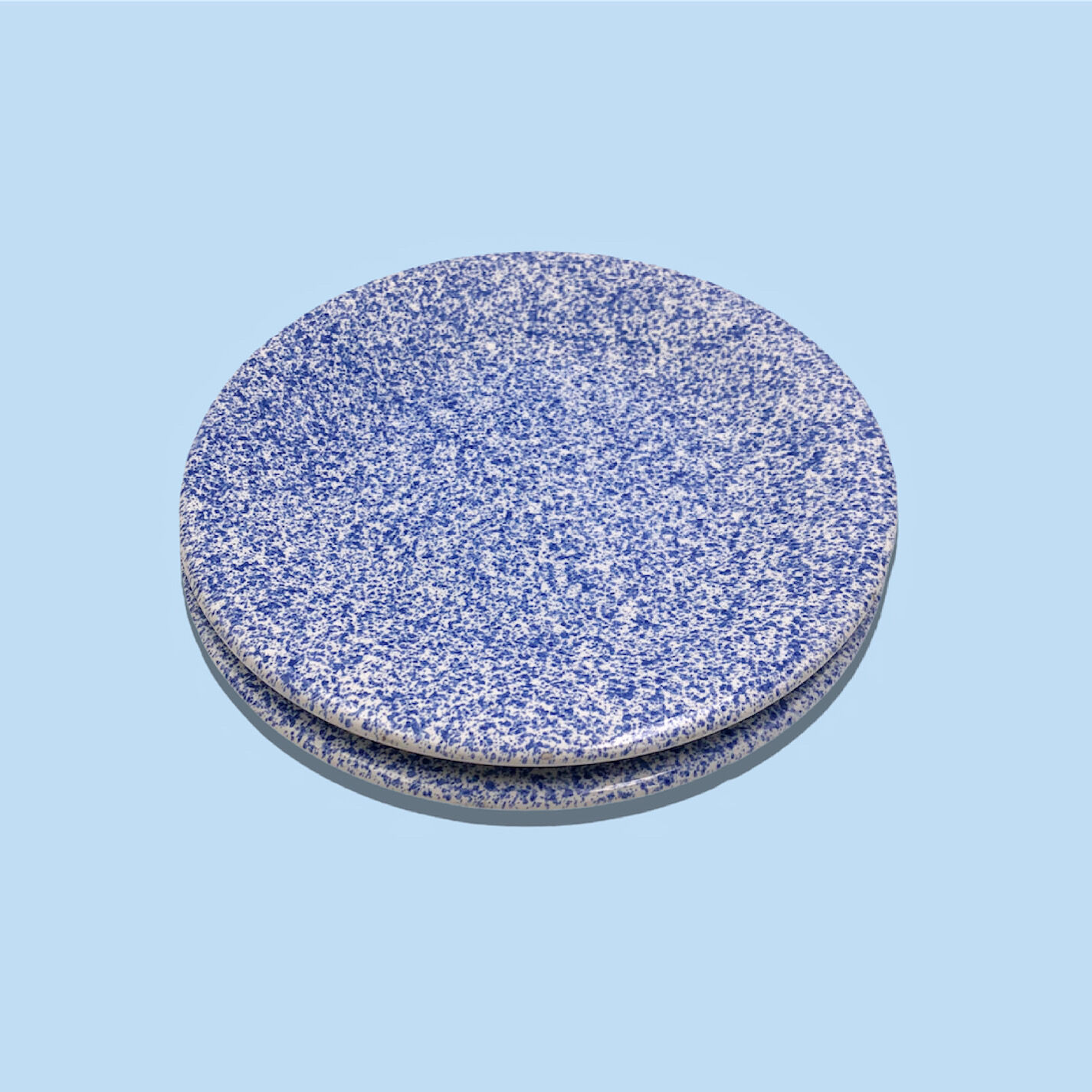 Two blue speckled plates
