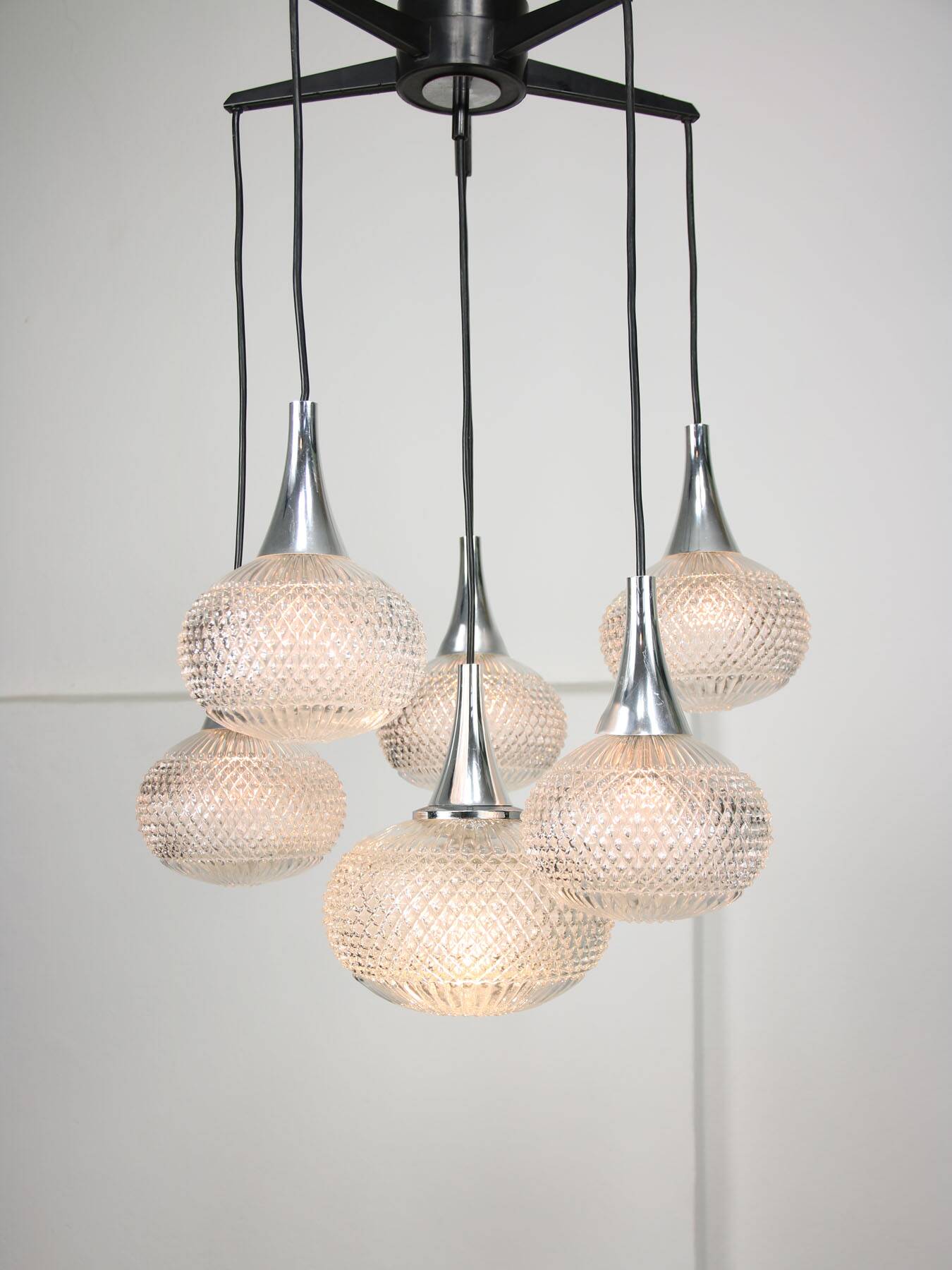 Vintage Italian Crystal and Chrome Chandelier, 70s