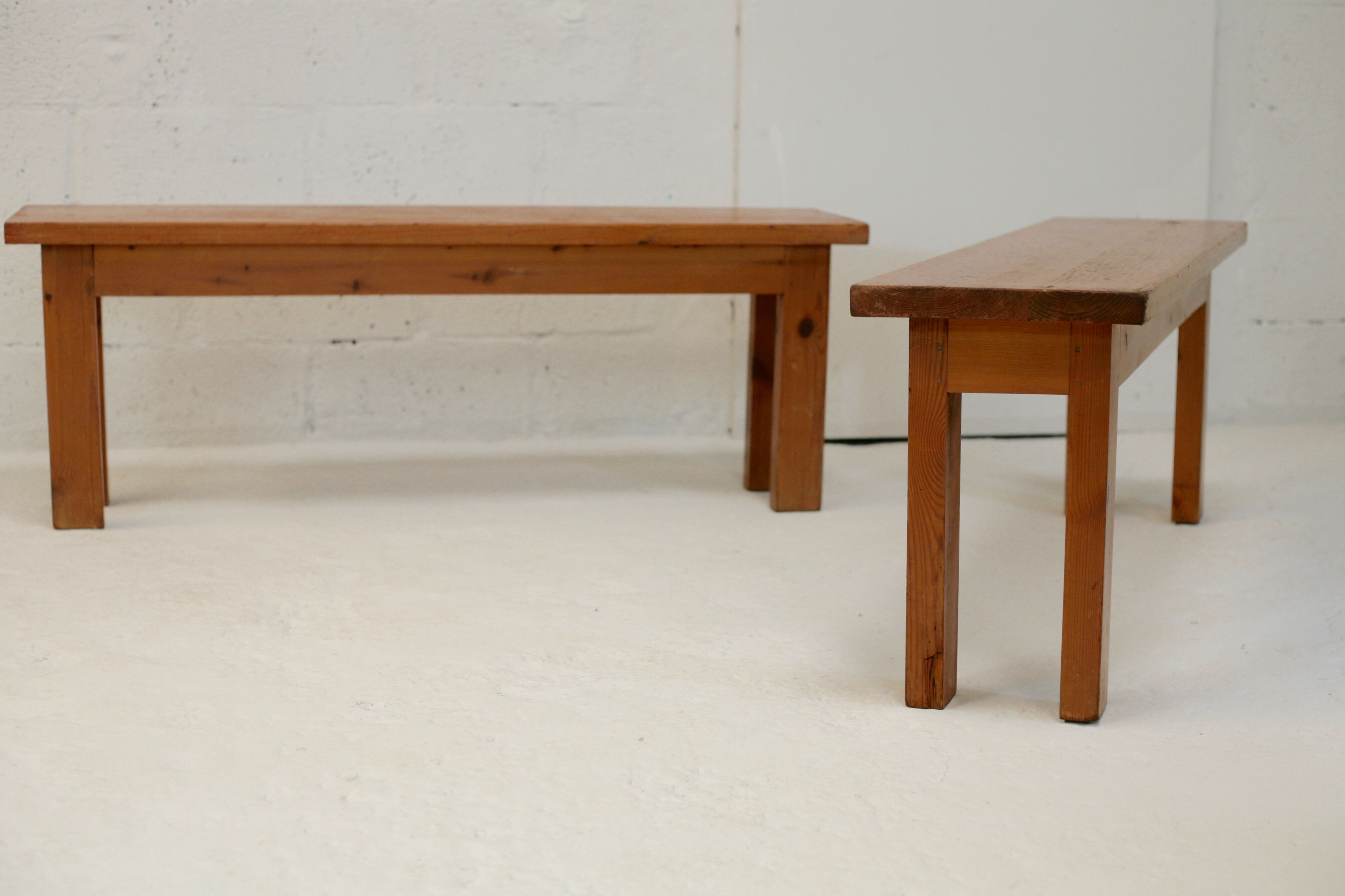 Pair of brutalist benches. Wood. France. Circa 1960.