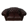 Canapé chesterfield cuir marron galbé deux places