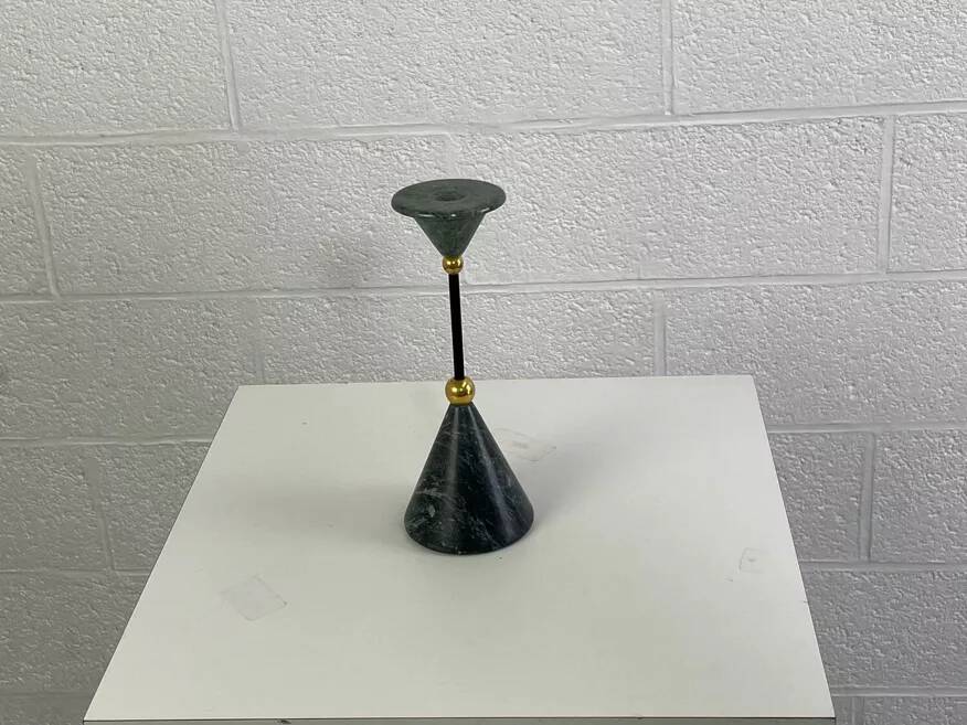 Vintage candlestick in green marble and brass