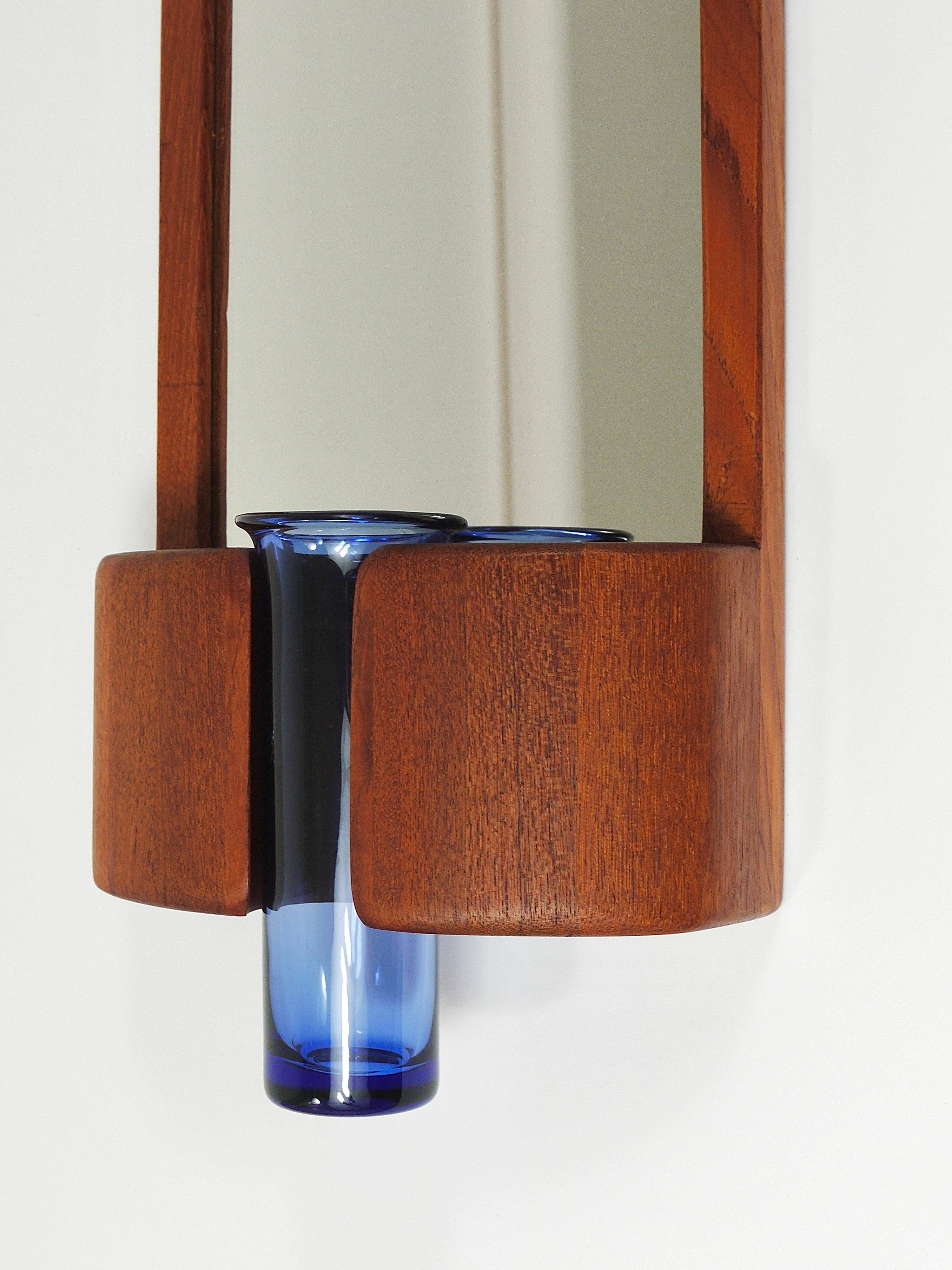 Danish wall mirror by Jacob Hermann & Per Lütken and Holmegaard glass vase, 1960s.