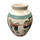 Former Ceramic Vase White Decorated Colored Vintage