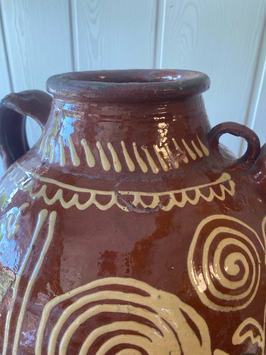 Large antique glazed terracotta jar from the South-West, late 19th century