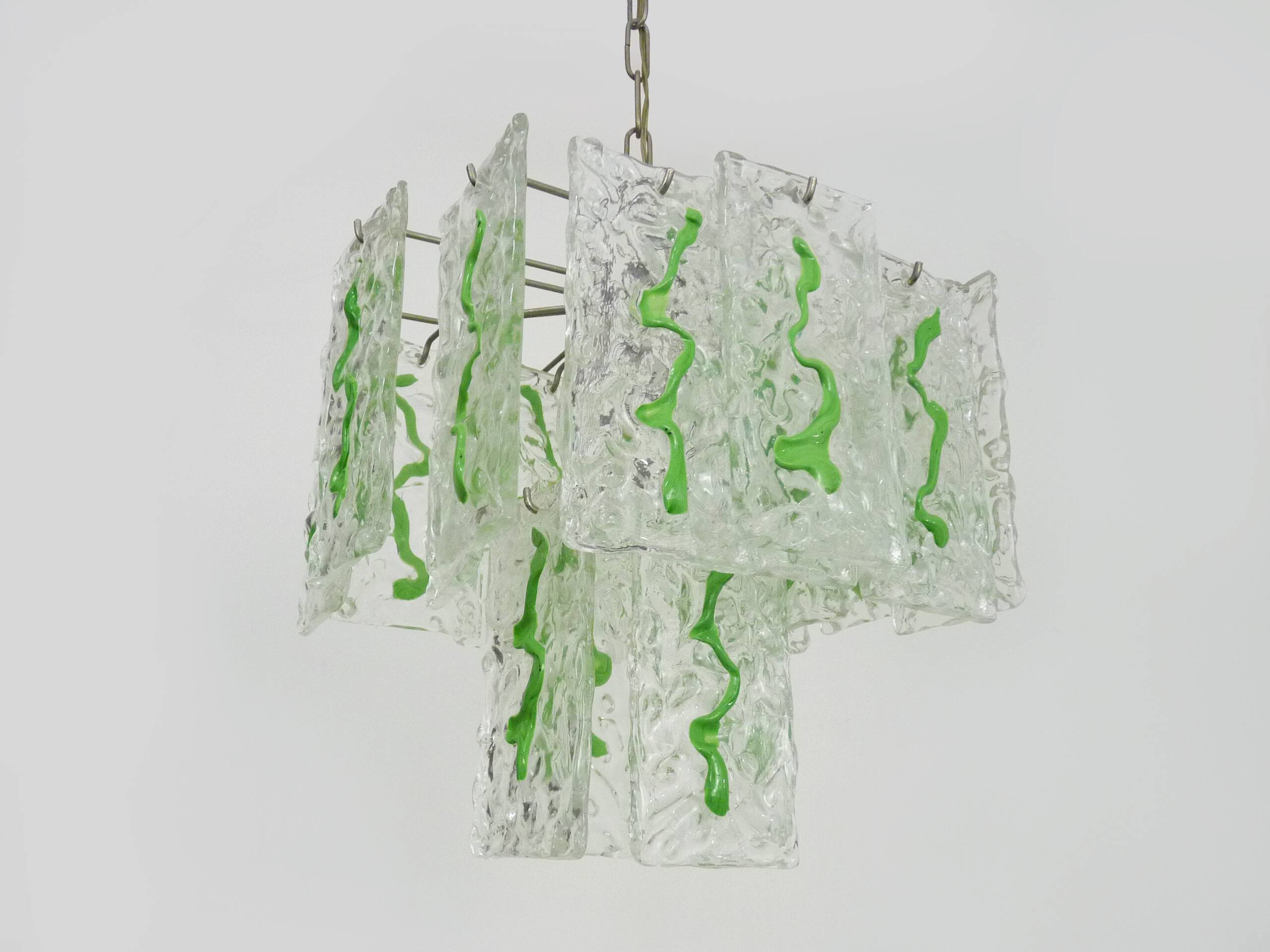 Mid-Century Italian Chandelier with Hanging Glass Plates Green Decor
