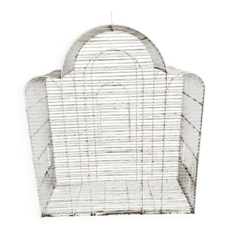 Cage à oiseaux vintage en métal blanc