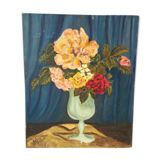 Toile huile fleurs