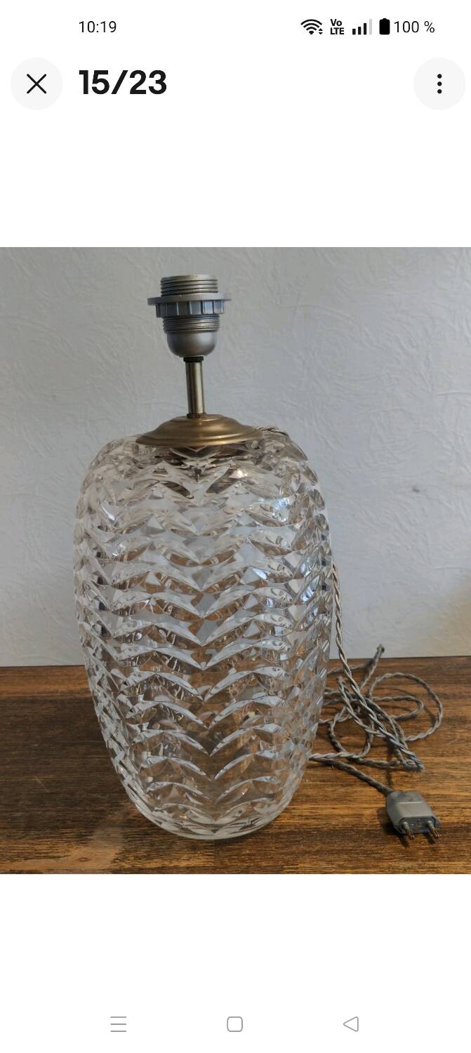 Large 1980s Lamp with Crystal Base/Vase/Handcrafted Lampshade - Unique Piece
