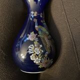 Limoges porcelain vase cobalt blue peacock motif orientalist flowers