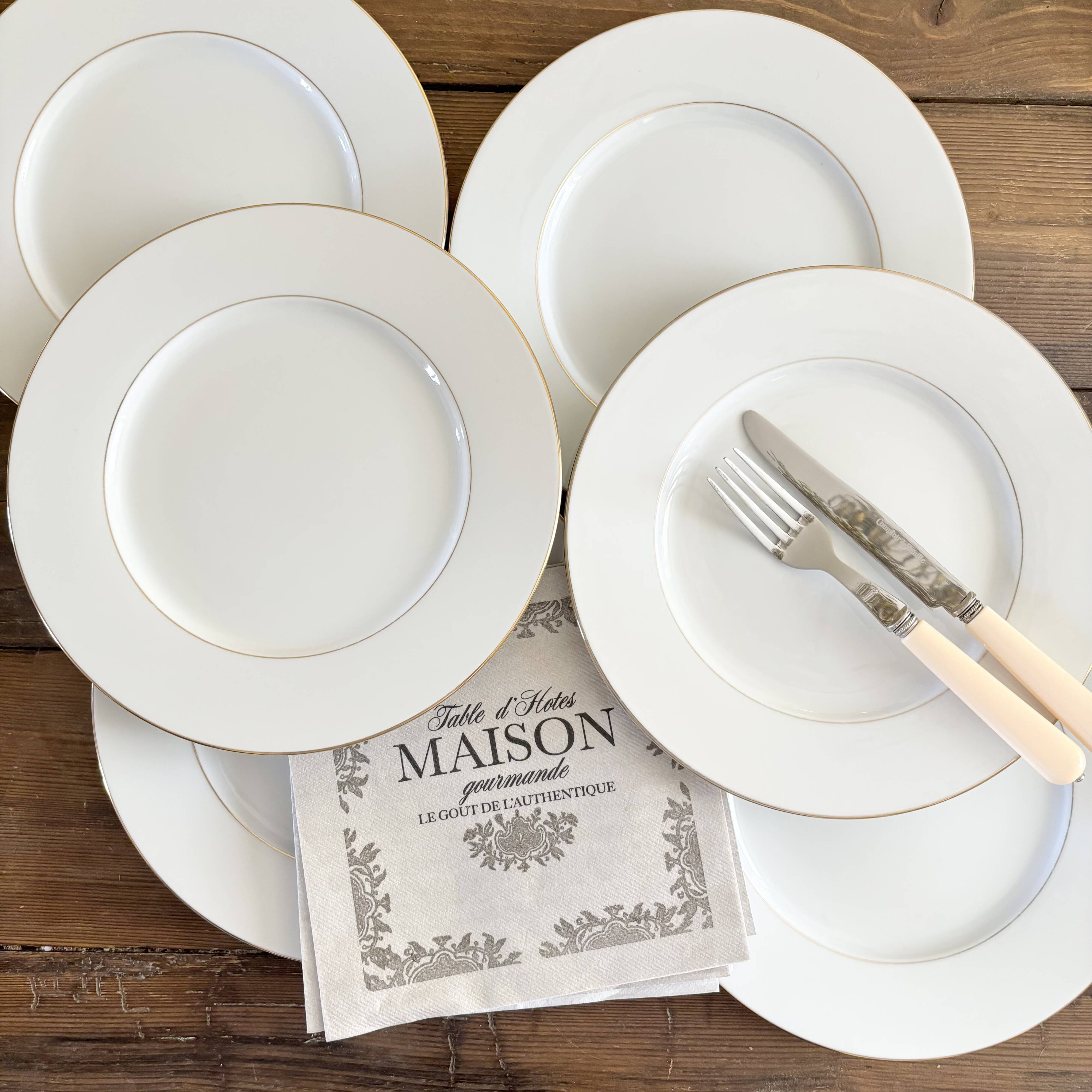 White and gold porcelain dinner plates