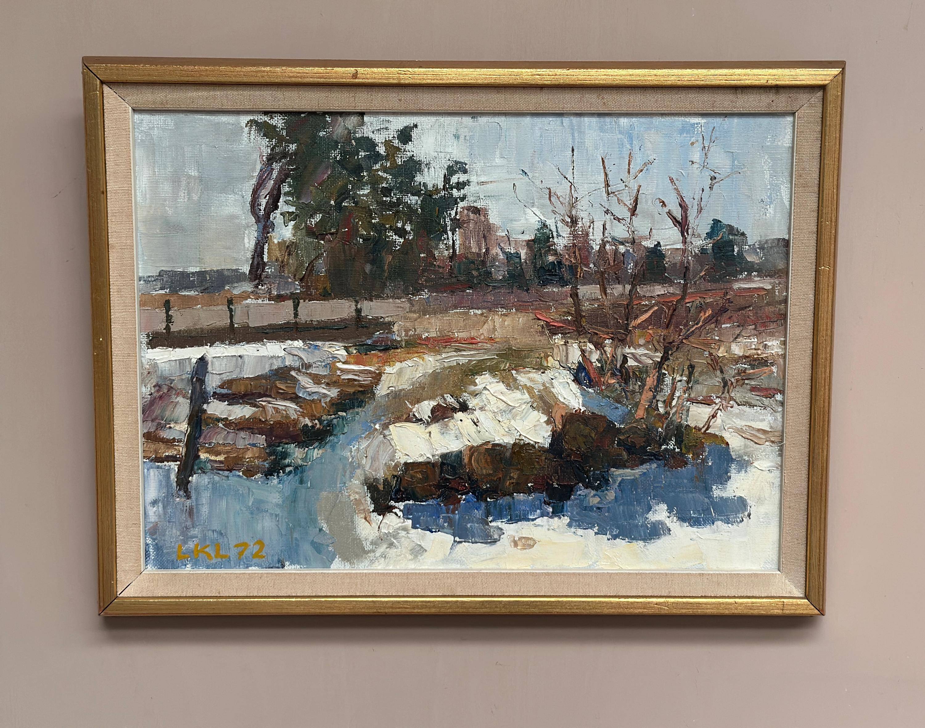 Original Mid Century Swedish Oil On Canvas – “Vinterdag” – Vintage & Framed