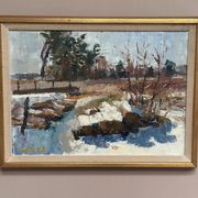 Original Mid Century Swedish Oil On Canvas – “Vinterdag” – Vintage & Framed