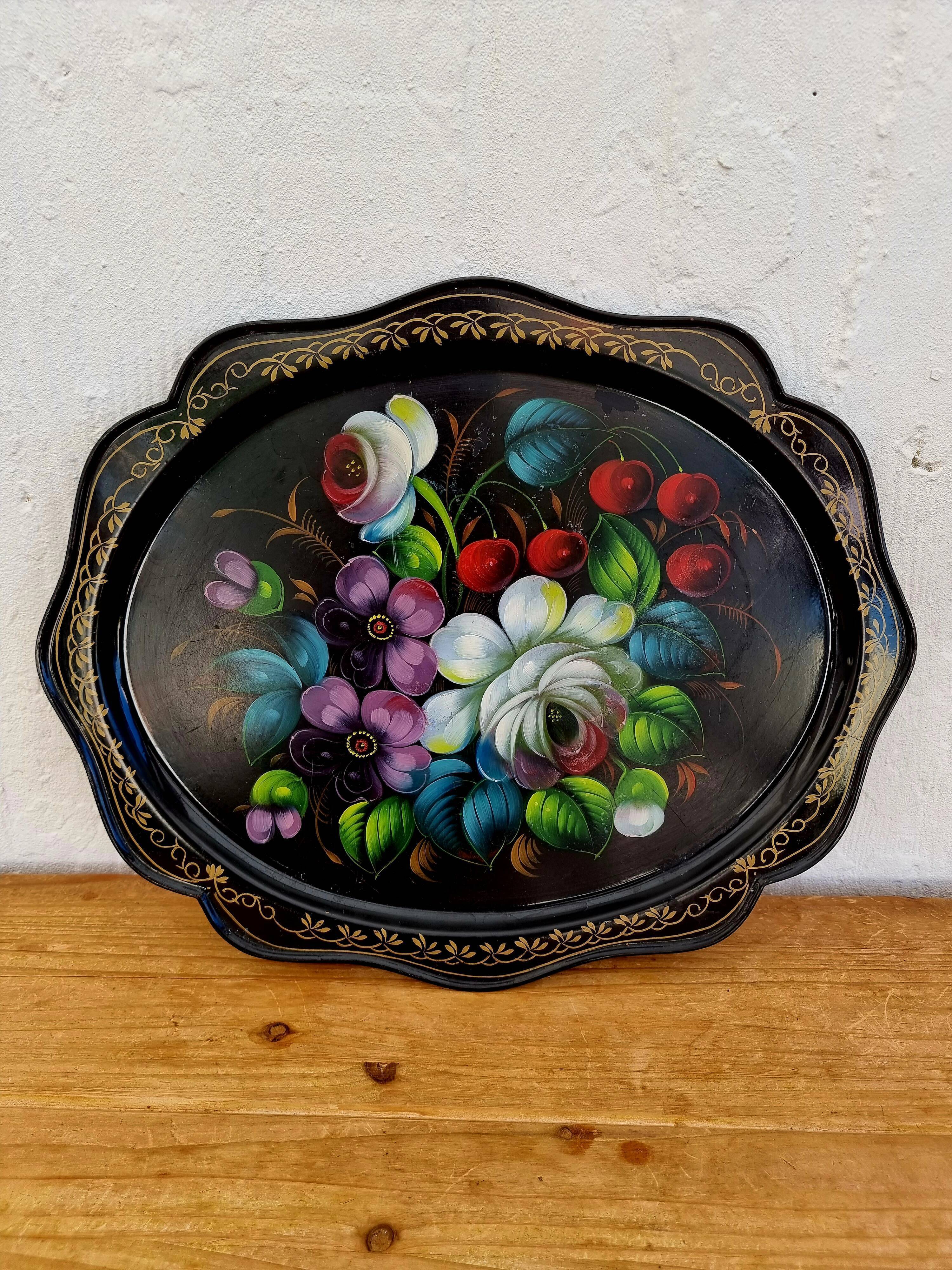 Metal tray with flowers Made in USSR