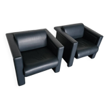 Pair / Trix and Robert Haussmann / Dark grey leather chairs by Knoll