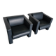 Pair / Trix and Robert Haussmann / Dark grey leather chairs by Knoll