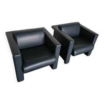 Pair / Trix and Robert Haussmann / Dark grey leather chairs by Knoll