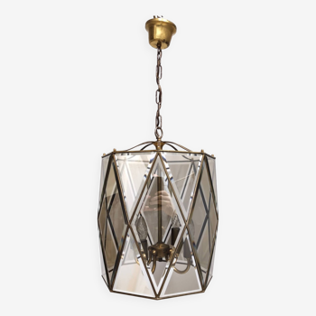 Élégante lanterne à suspension octogonale en verre et en laiton Handmande, Italie