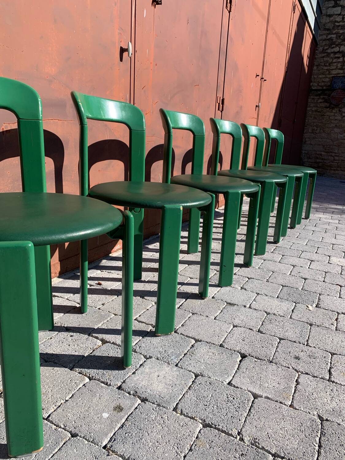 6 Bruno Rey Kush & coVerte Stackable Chairs Circa 1970