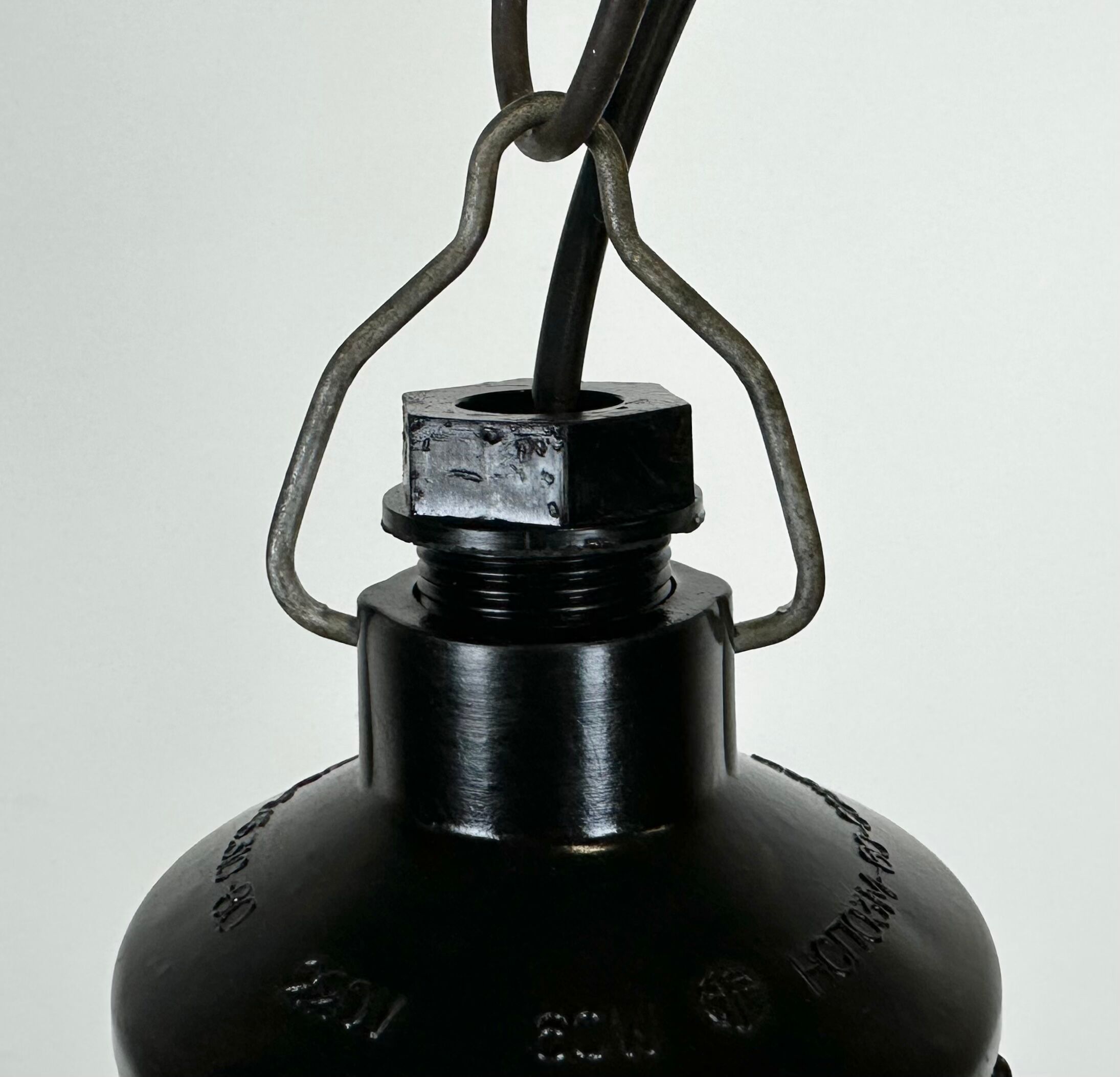 Industrial Bakelite Pendant Light with Ribbed Glass, 1970s