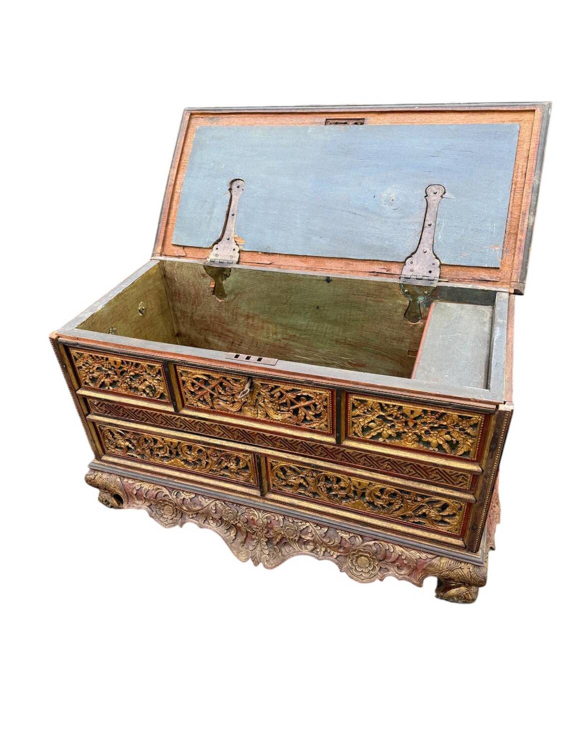Large antique chest / bed end in solid exotic mahogany wood. 19th century