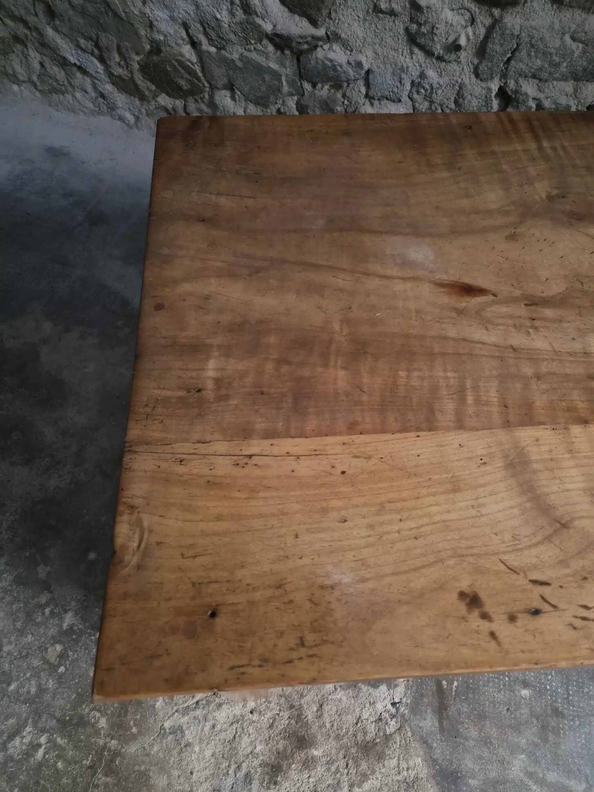 Antique French coffee table, 18th-century cherry farmhouse table with a drawer.