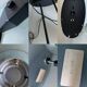 Postmodern black metal glass ceiling lamp | 1990s
