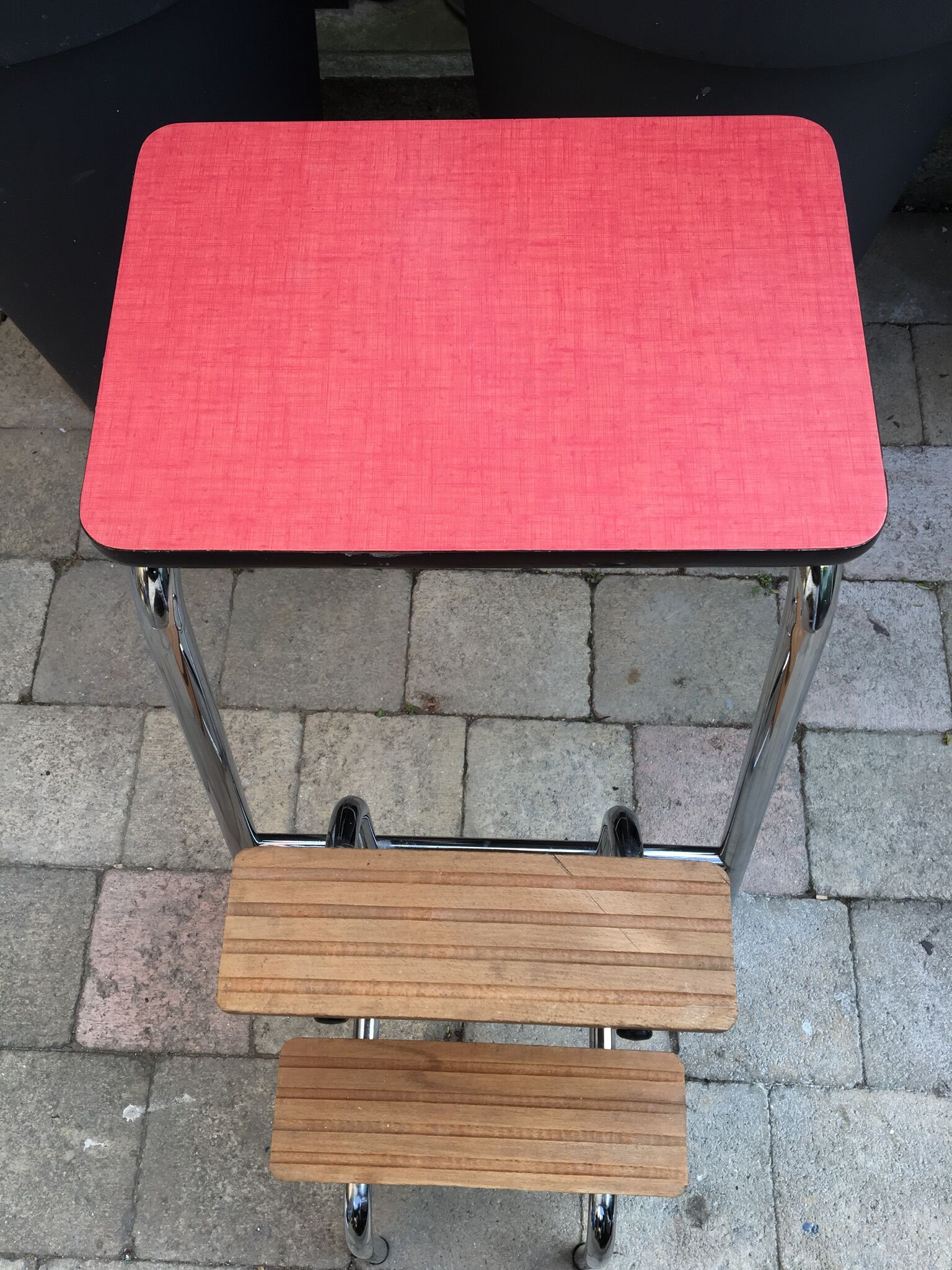 Red formica stool stepladder
