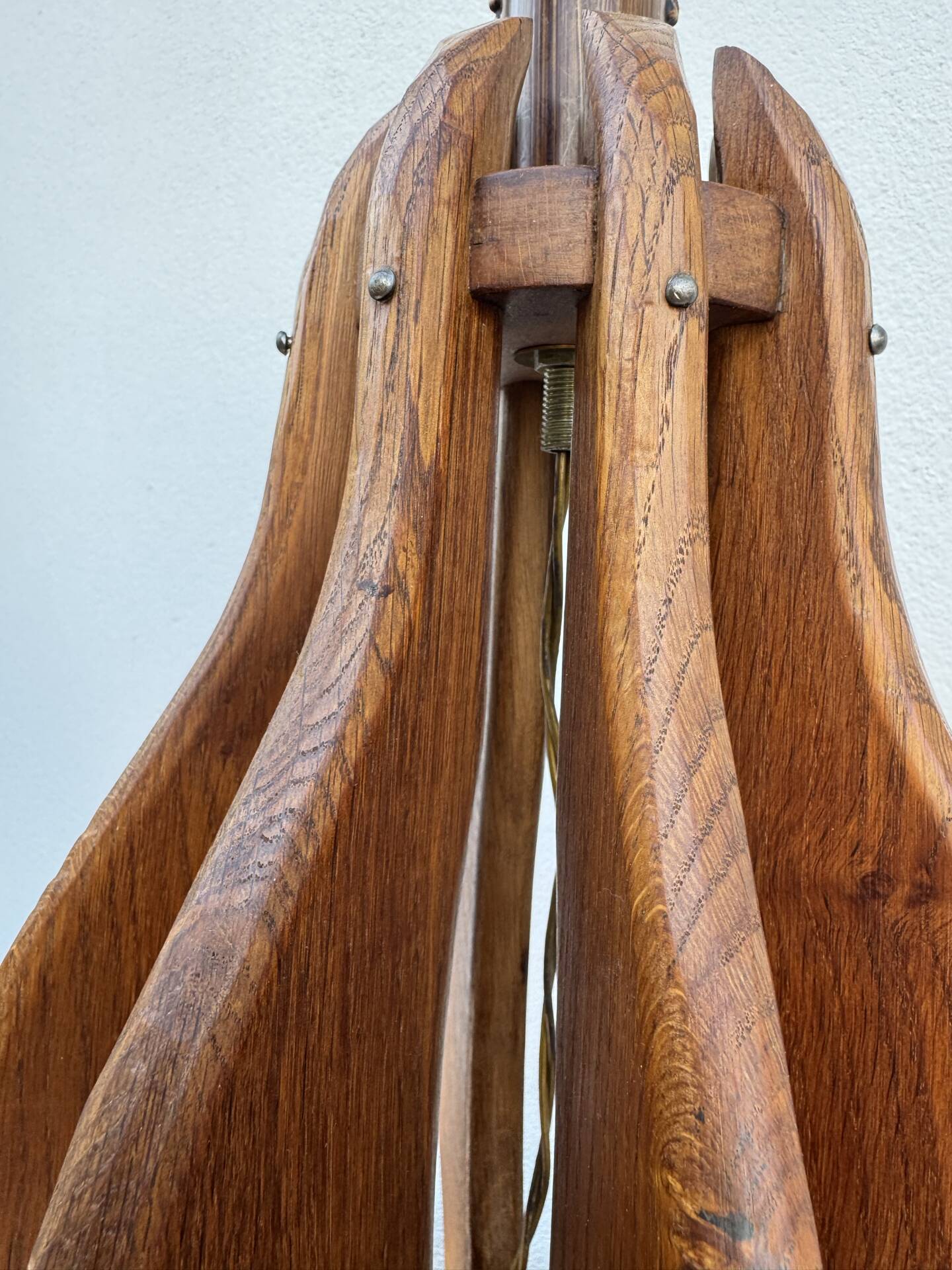Brutalist teak wood lamp from the 1960s.