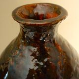 Ceramic vase, chamotte terracotta, enamelled, signature to be identified, vintage