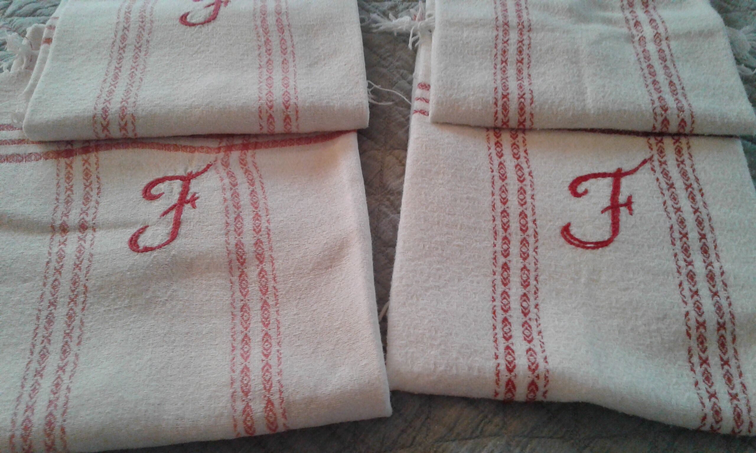 4 hand towels, fringe and monogram j