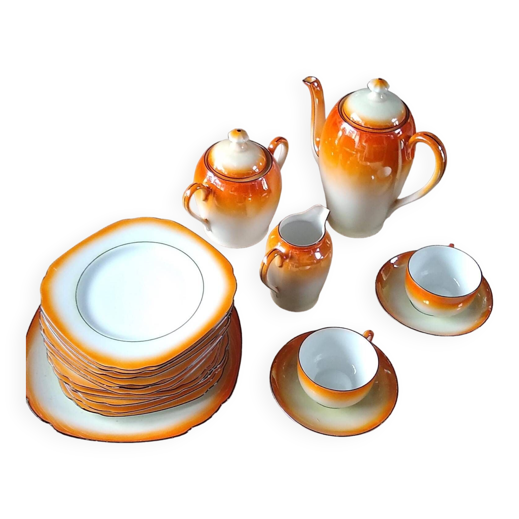 Vintage Iridescent Orange Tea and Dessert Set