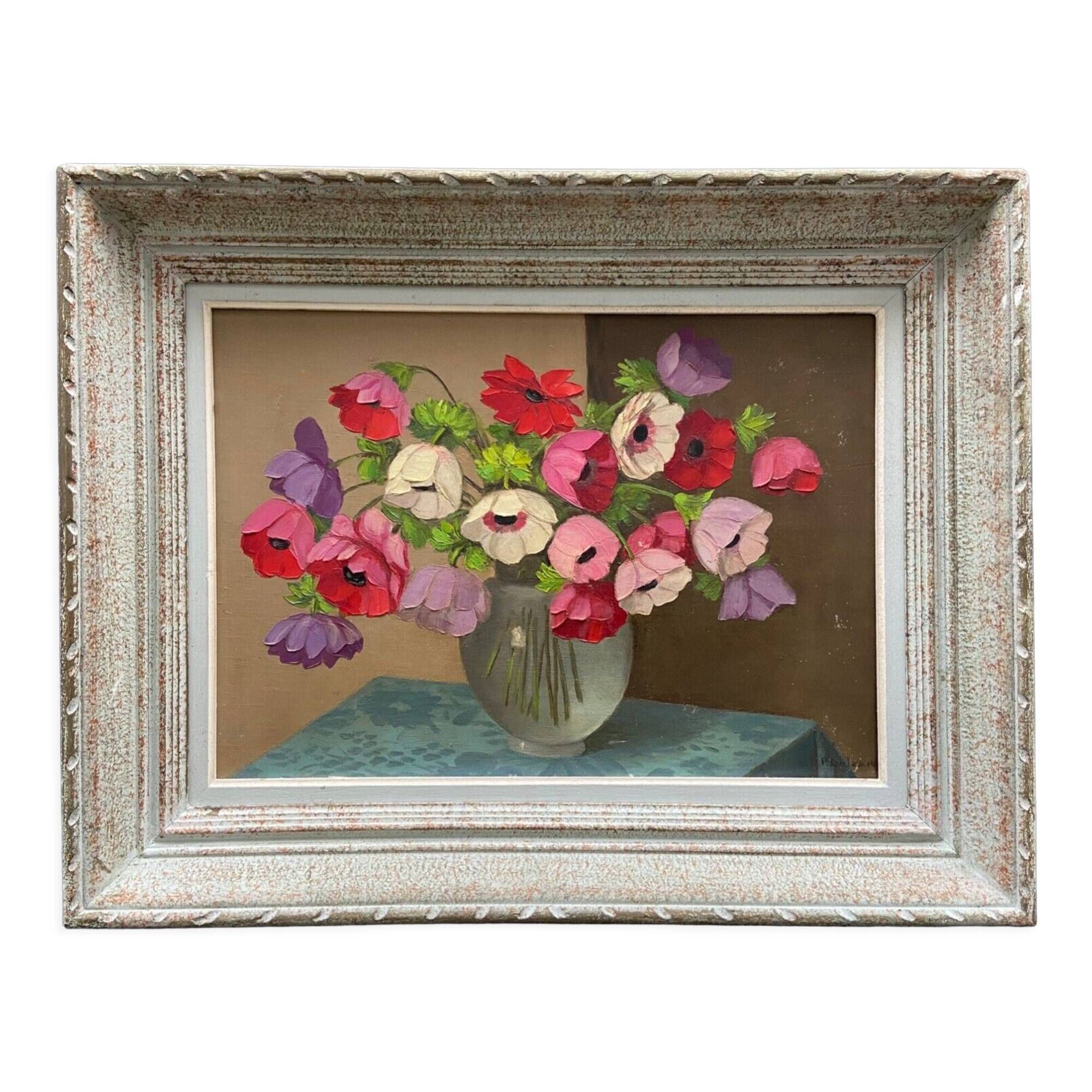 Oil on canvas still life by primo dolzan xxth bouquet of flowers
