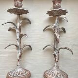 2 Aged Metal Candlesticks