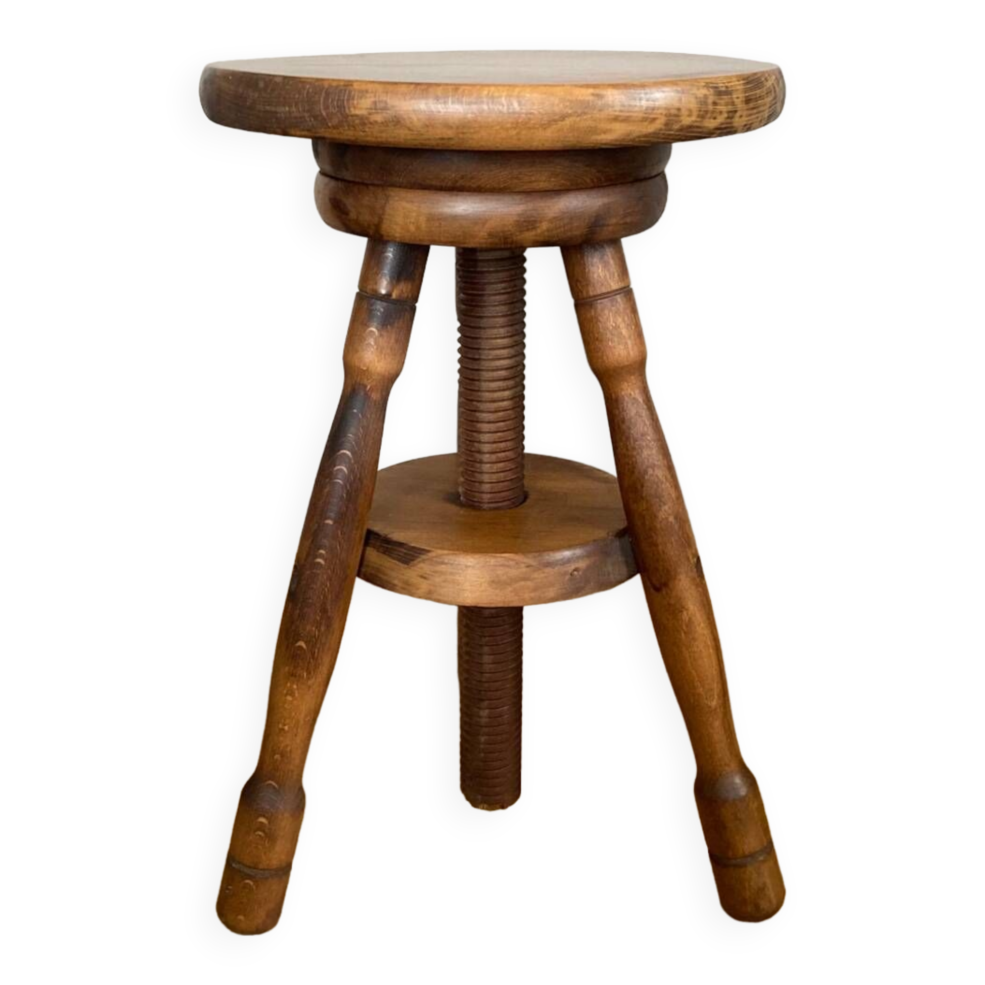 Rotating stool in solid wood, tripod base, 20th century