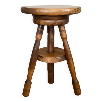 Rotating stool in solid wood, tripod base, 20th century