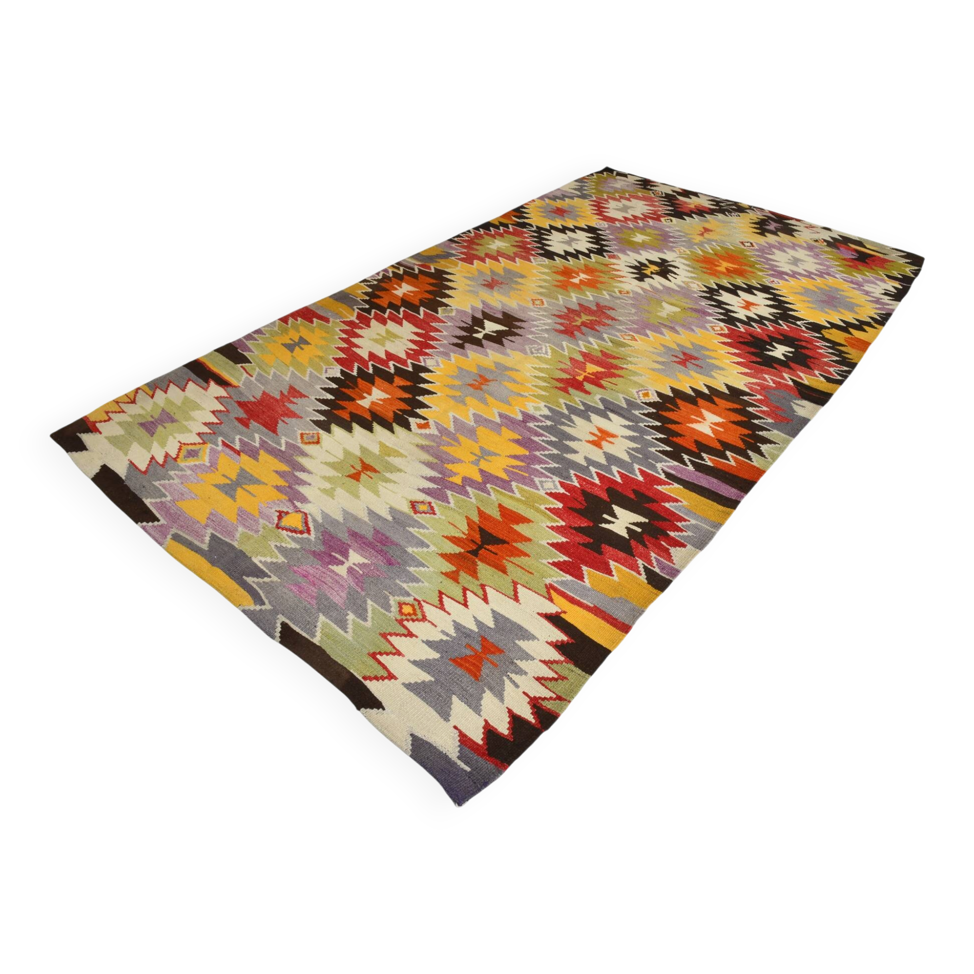 6x10 Tapis Kilim Turc Laine Fait Main, Style Bohème, Motifs Géométriques,