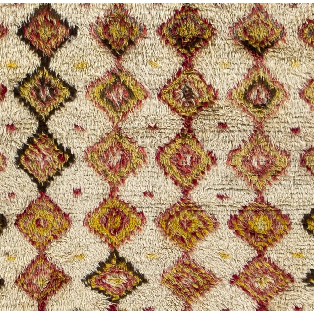 Antique Handmade Turkish Tulu Rug with Geometric Design, 100% Wool