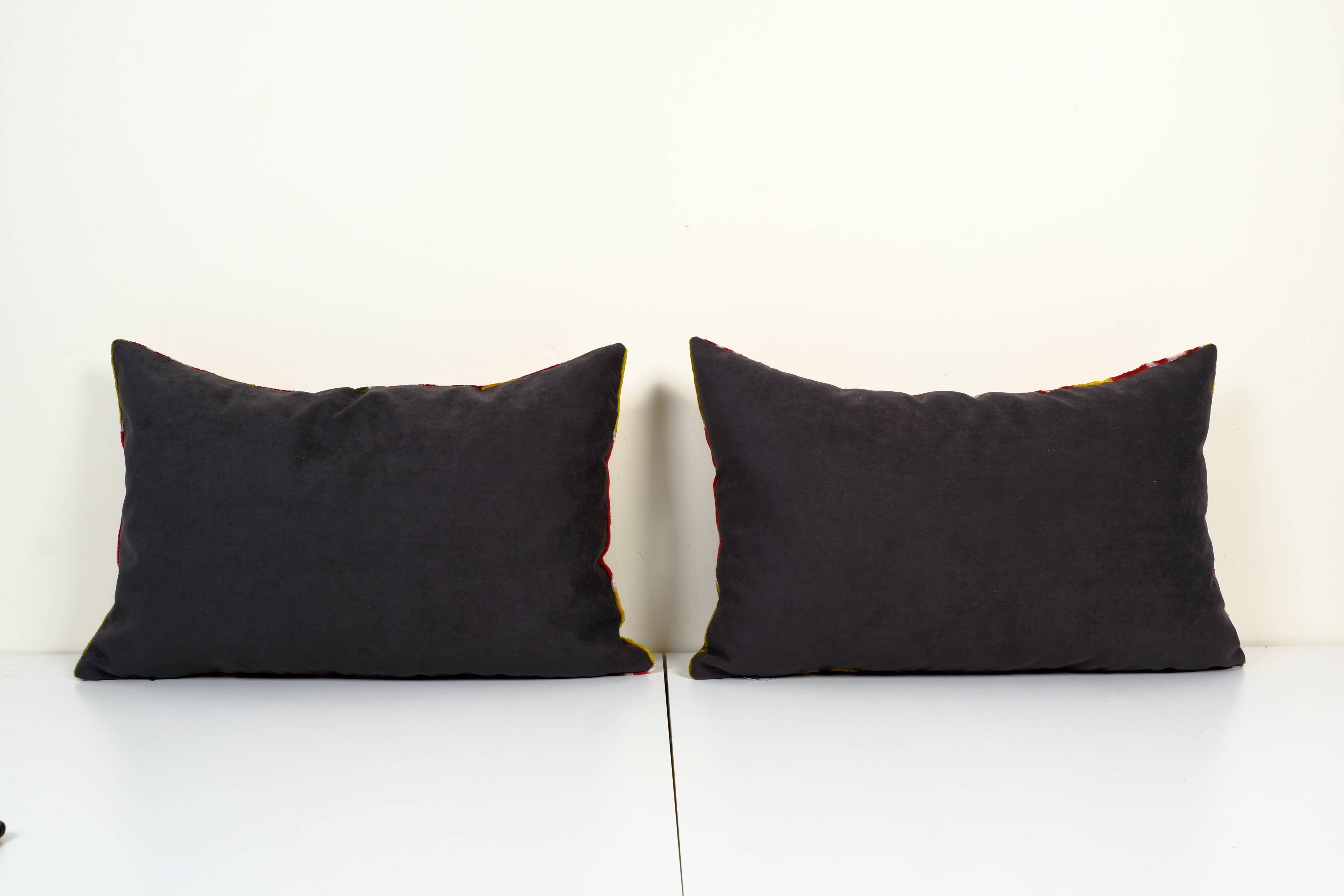 Set of two yellow ikat velvet pillows