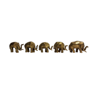 Troupeau de 5 éléphants en laiton massif