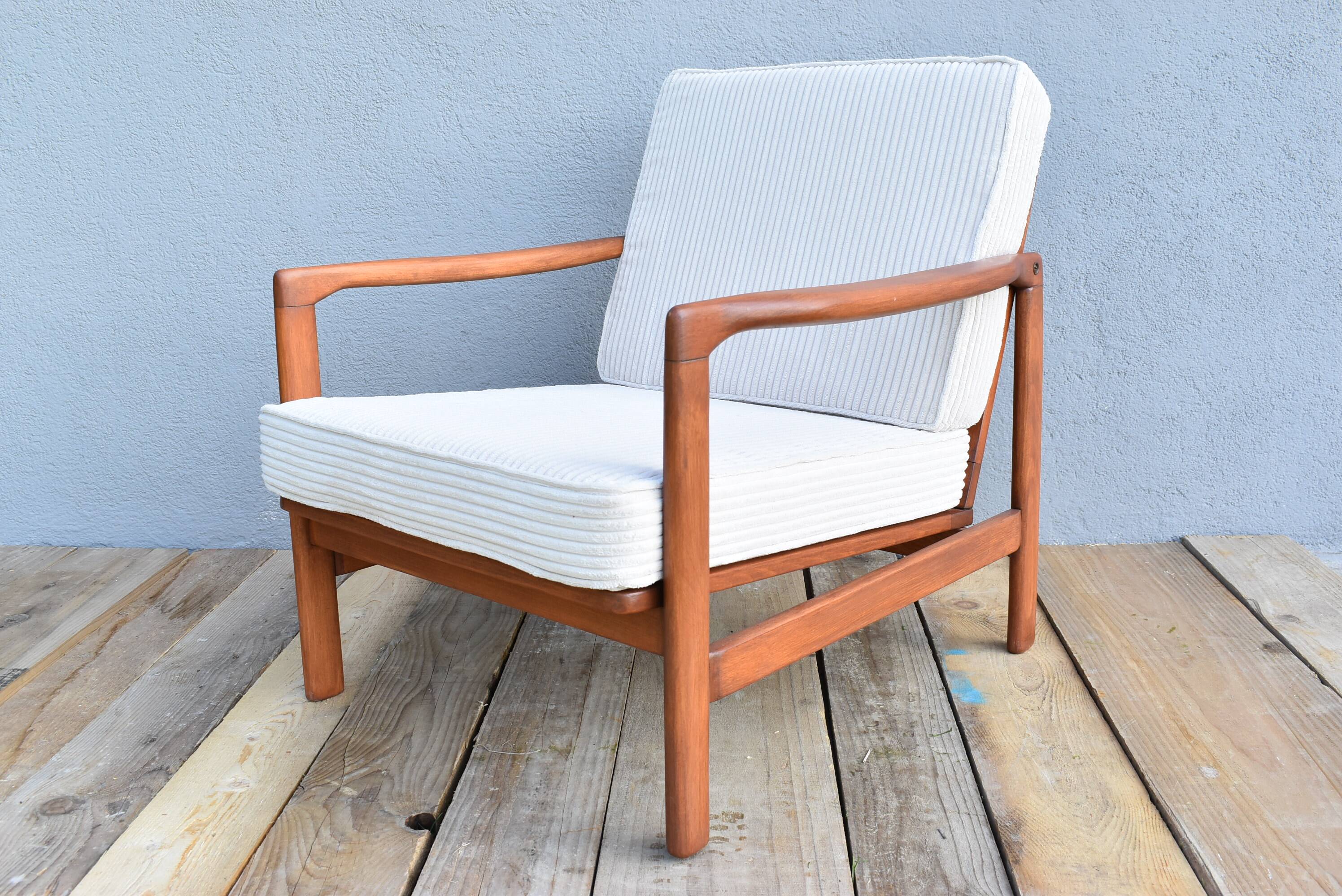 Original Scandinavian armchair, upholstered, beige corduroy, 1960s