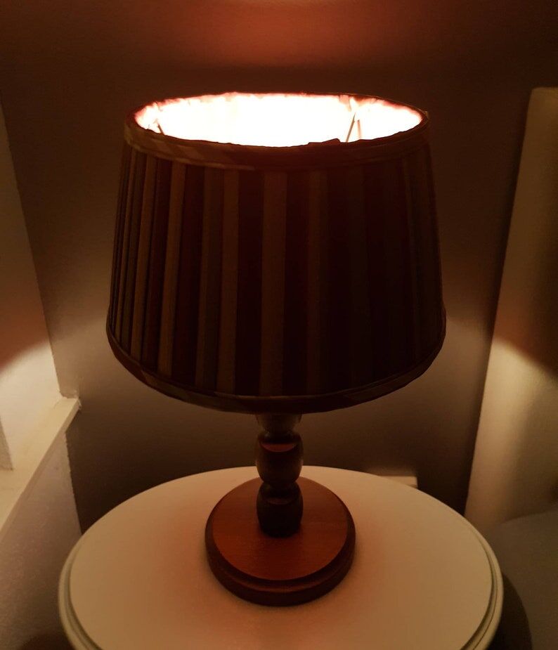 Vintage wooden table lamp with pleated fabric lampshade 1970